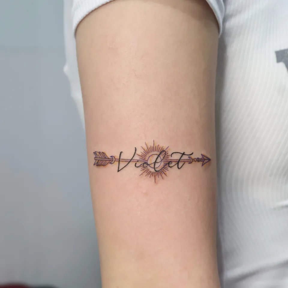 Tattoo artwork shared by Yeonjae Tattoo — A lettering tattoo featuring the name Violet…