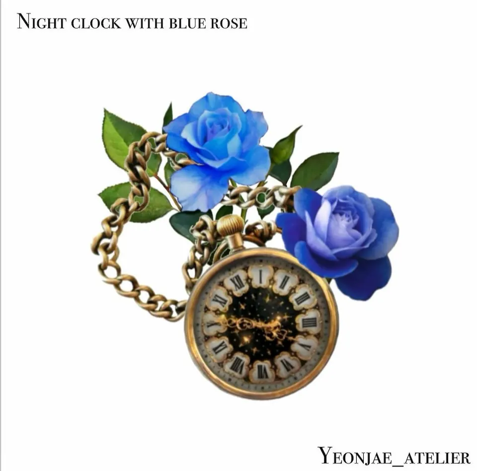 연재타투가 공개한 타투 작업 사진 — 밤의 시간과 푸른 장미 🌙🕰️🌹