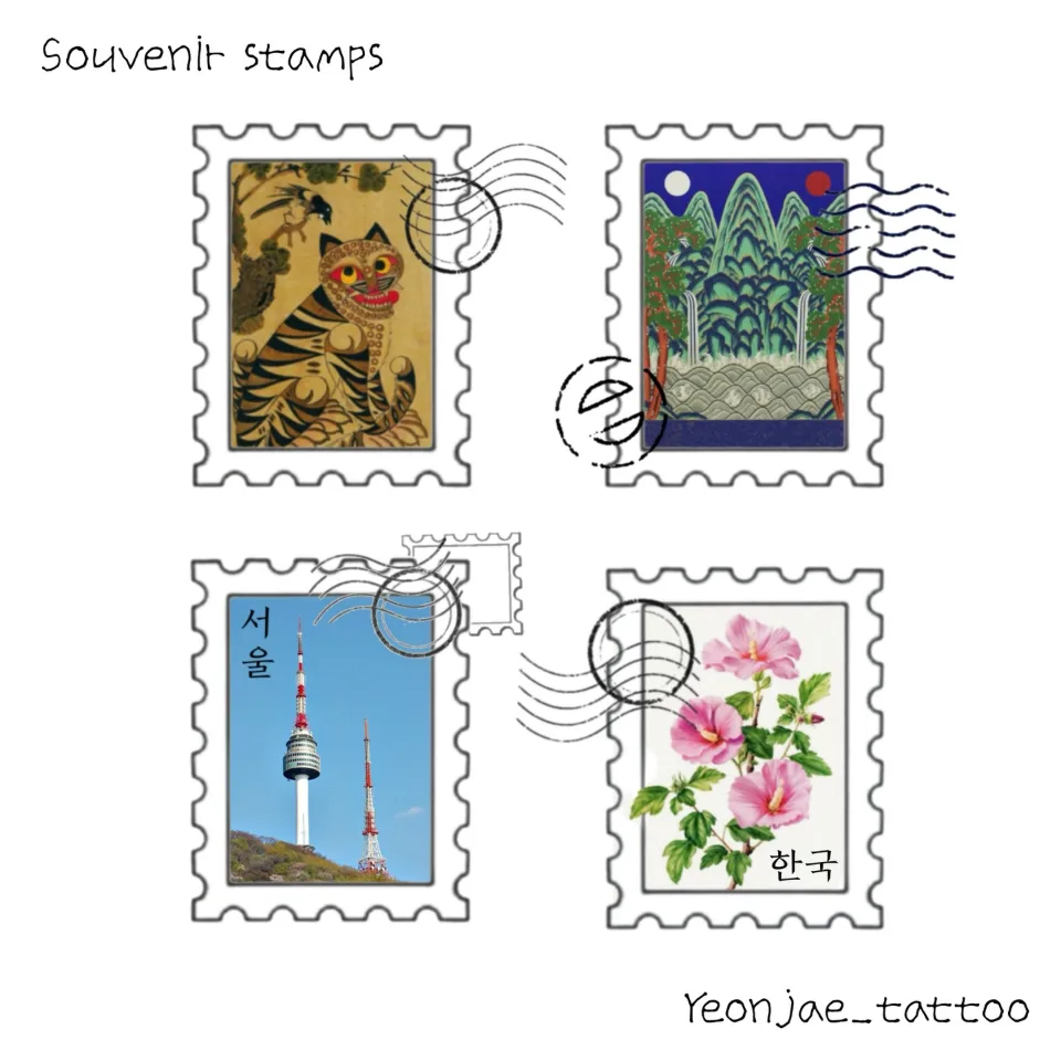 Tattoo artwork shared by Yeonjae Tattoo — Souvenir stamps from Seoul 🇰🇷 (2/2)
