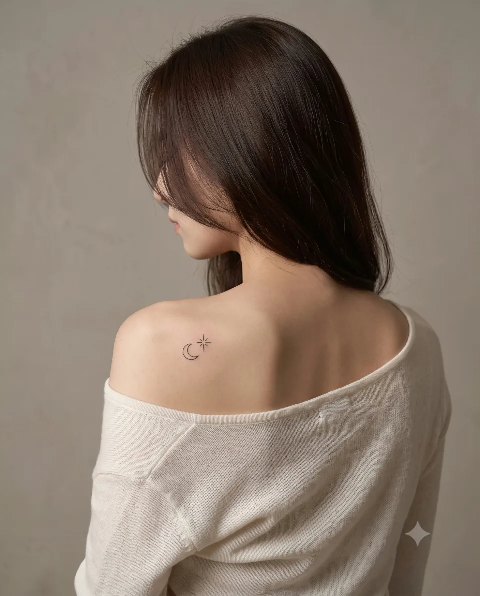 AI 연출 이미지, 20대 한국인 가상 모델의 어깨와 쇄골 라인을 얼굴 없이 담은 화보 포즈. 실제 고객·실제 시술 장면이 아님