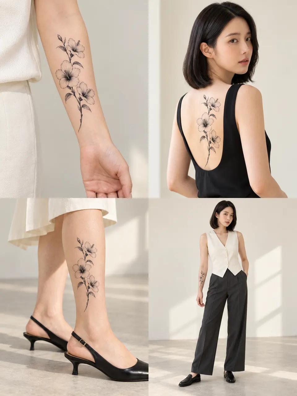 무궁화 세 송이 · 세로 가지 · 팔 안쪽 · 근접