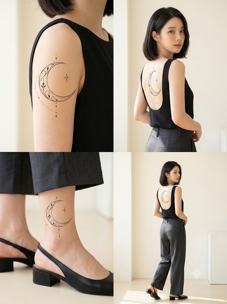 초승달과 별 · 점 장식 · 위팔 바깥쪽 · 근접